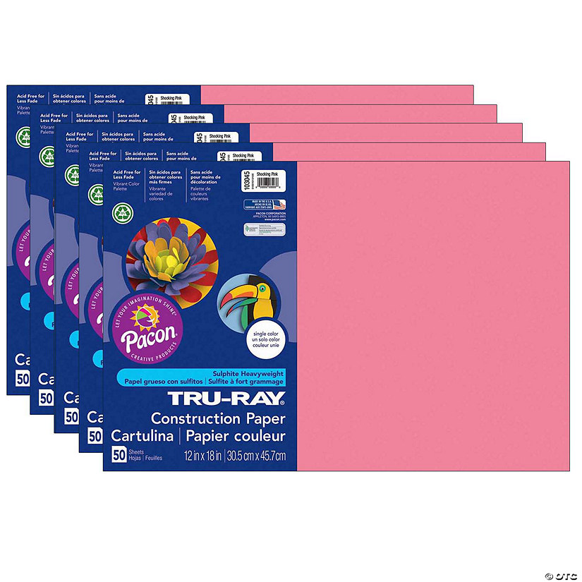 Tru-Ray Construction Paper, Shocking Pink, 12" x 18", 50 Sheets Per Pack, 5 Packs Image