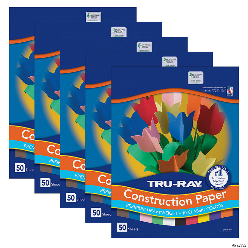 Tru-Ray Construction Paper, Standard Assorted, 12" x 18", 50 Sheets Per Pack, 5 Packs Image