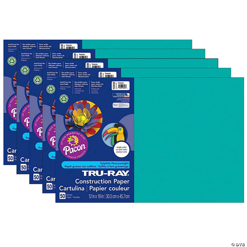 Tru-Ray Construction Paper, Turquoise, 12" x 18", 50 Sheets Per Pack, 5 Packs Image