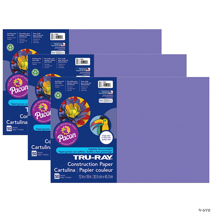 Tru-Ray Construction Paper, Violet, 12" x 18", 50 Sheets Per Pack, 3 Packs Image