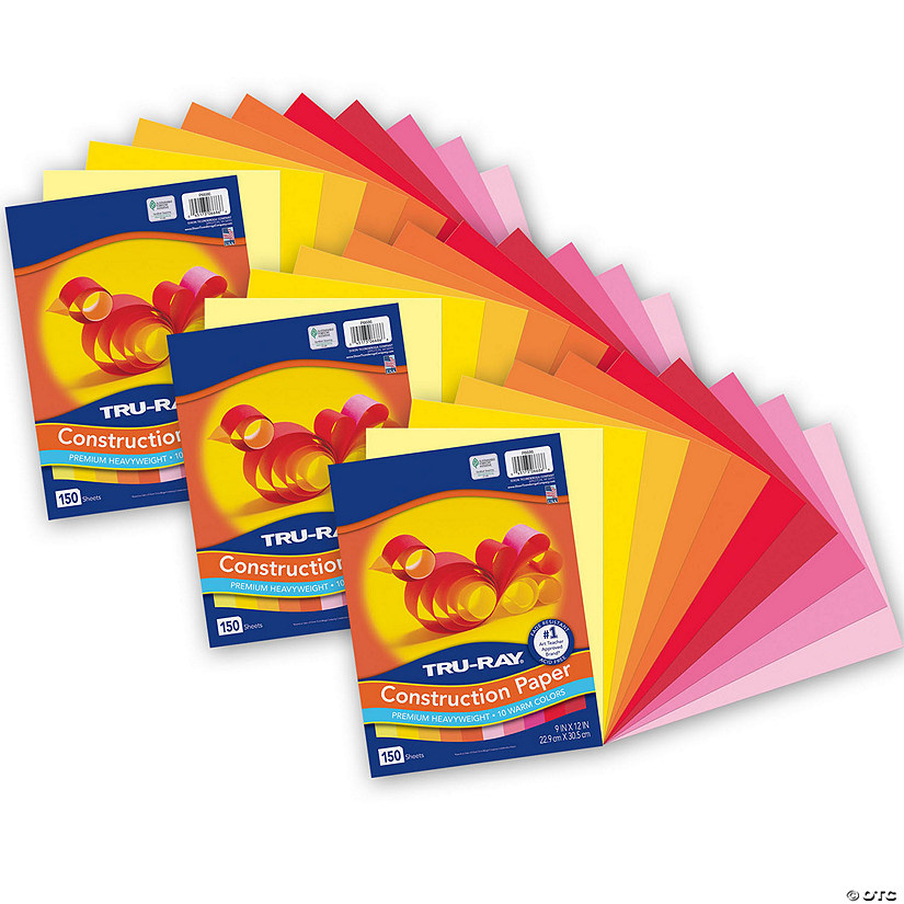 Tru-Ray Construction Paper, Warm Assorted, 9" x 12", 150 Sheets Per Pack, 3 Packs Image