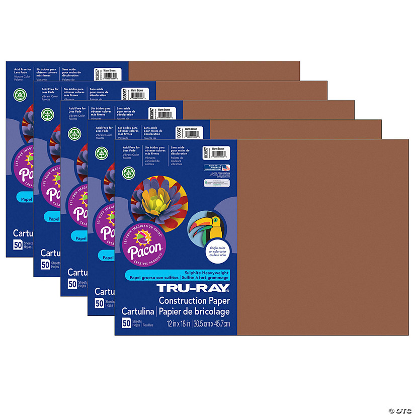 Tru-Ray Construction Paper, Warm Brown, 12" Proper 18", 50 Sheets Per Pack, 5 Packs Image