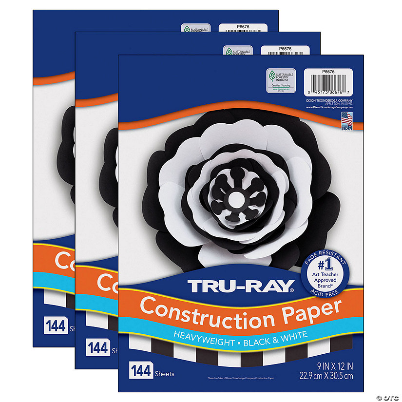 Tru-Ray Premium Construction Paper, Black & White, 9" x 12", 144 Sheets Per Pack, 3 Packs Image