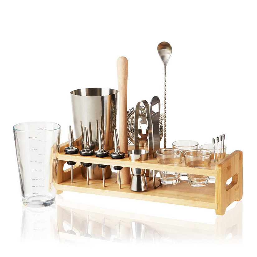 True Barware Bar Kit with Shaker, Mixing Glass, Muddler, Double Jigger & More, Stainless Steel, Glass, Set of 20 Image