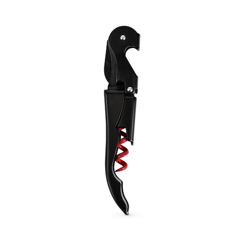 Truetap&#8482;: Double-Hinged Corkscrew in Matte Black with Red Wo Image