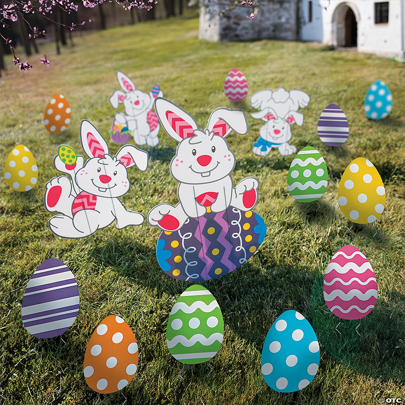 Tumbling Bunnies &amp; Mini Easter Egg Yard Sign Assortment - 28 Pc.  Image