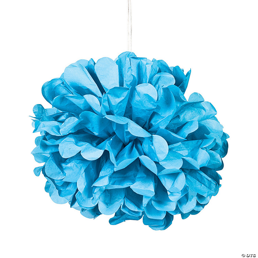 Turquoise Hanging Tissue Paper Pom-Pom Decorations - 6 Pc. Image