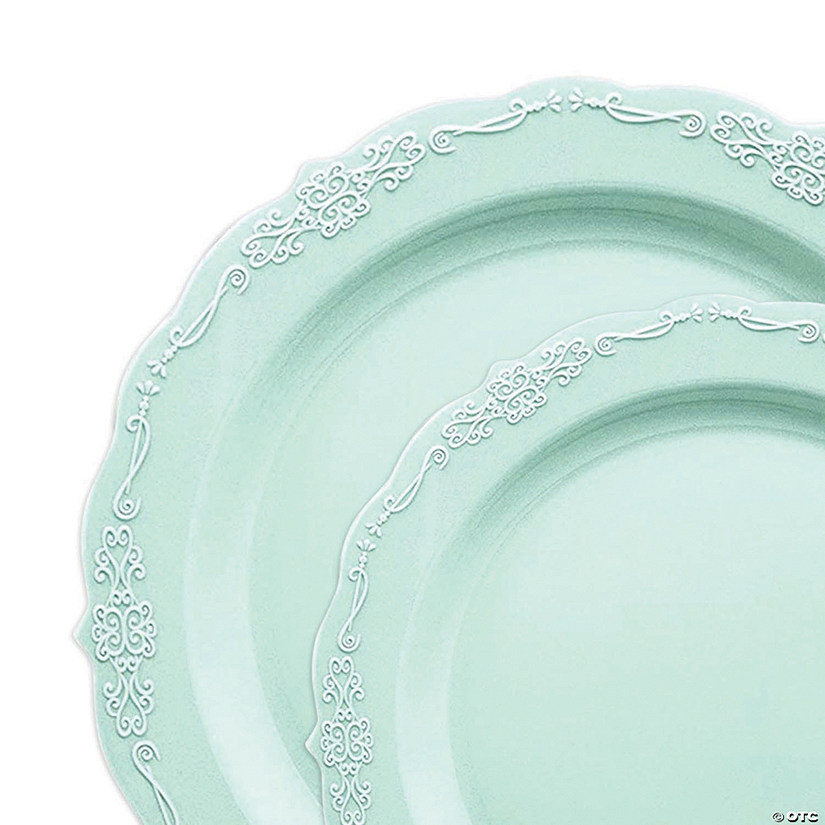 Turquoise Vintage Round Disposable Plastic Dinnerware Value Set (120 Dinner Plates + 120 Salad Plates) Image