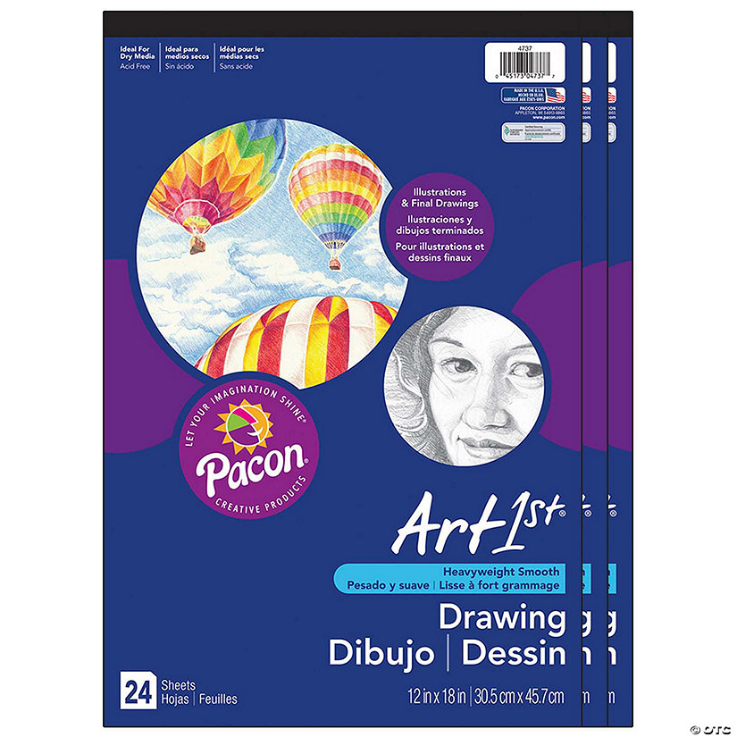 UCreate Drawing Paper Pad, Heavyweight, 12" x 18", 24 Sheets, Pack of 3 Image