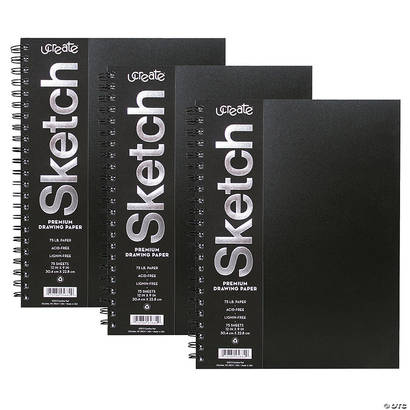 UCreate Poly Cover Sketch Book, Heavyweight, 12" x 9", 75 Sheets, Pack of 3 Image