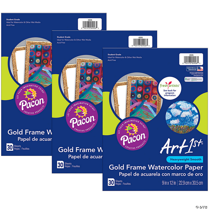 UCreate Watercolor Paper, Gold Frame, 9" x 12", 30 Sheets Per Pack, 3 Packs Image