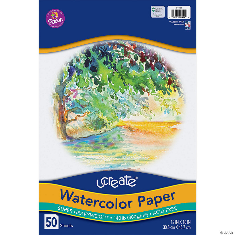 UCreate Watercolor Paper, White, 140 lb., 12" x 18", 50 Sheets Image