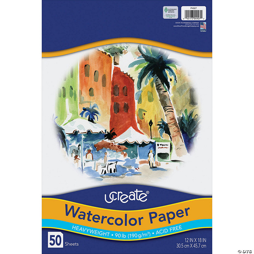 UCreate Watercolor Paper, White, 90lb., 12" x 18", 50 Sheets Image