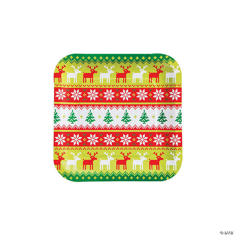 Ugly Sweater Holiday Party Square Paper Dinner Plates - 8 Ct. Image