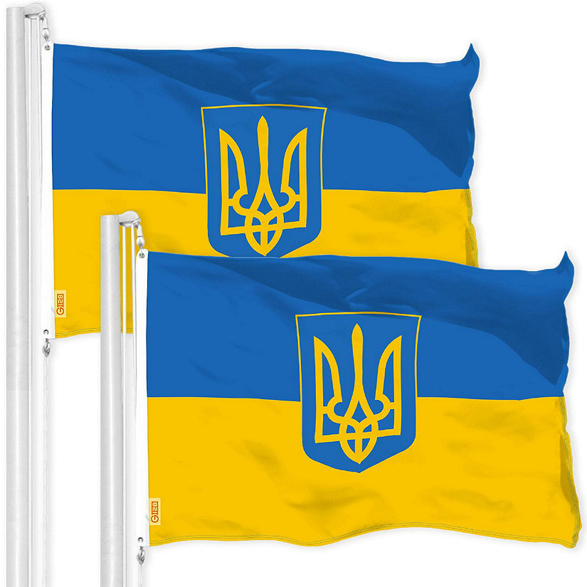 Ukraine Ukrainian Coat of Arms Flag 3x5FT 2-Pack Printed 150D Polyester Kyiv Kiev Image