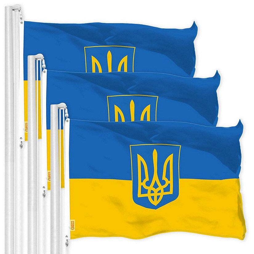 Ukraine Ukrainian Coat of Arms Flag 3x5FT 3-Pack Printed 150D Polyester Kyiv Kiev Image
