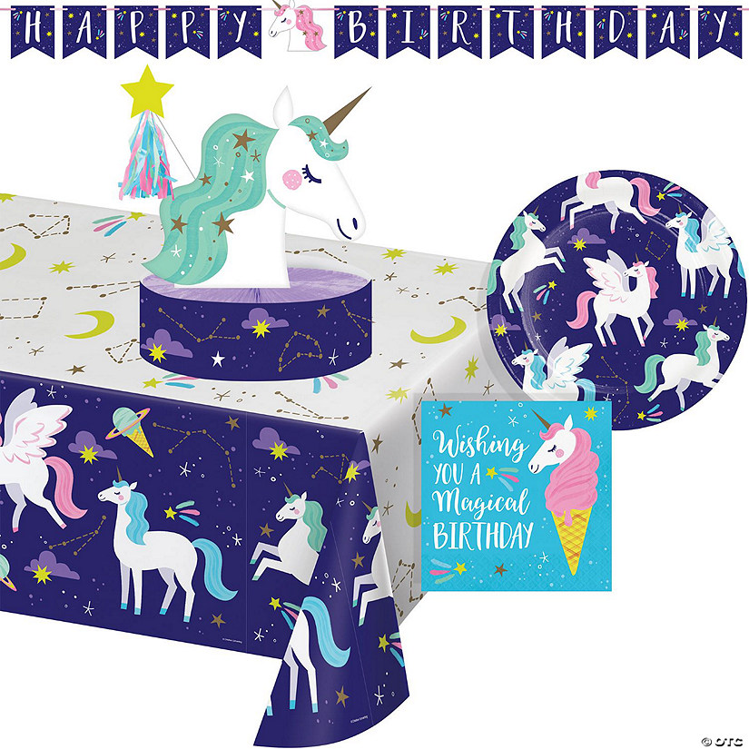 Unicorn GalaPropery DeluPropere Birthday Party Tableware and Decorations Kit Image