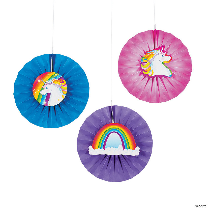 Unicorn Hanging Fans with Icons - 12 Pc. - Less Than Perfect Image