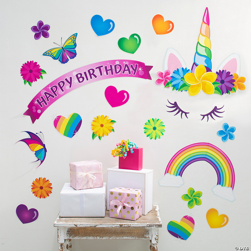 Unicorn Happy Birthday Wall Decorating Kit - 23 Pc. Image