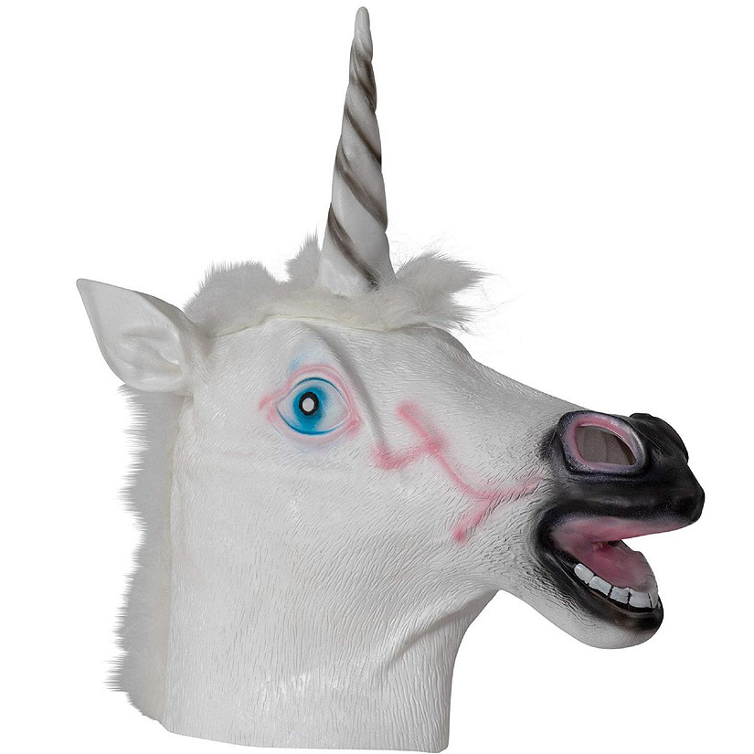 Unicorn Head Costume Accessory - Realistic White and Pink Animal Unicorn Horse Head for All Ages Image