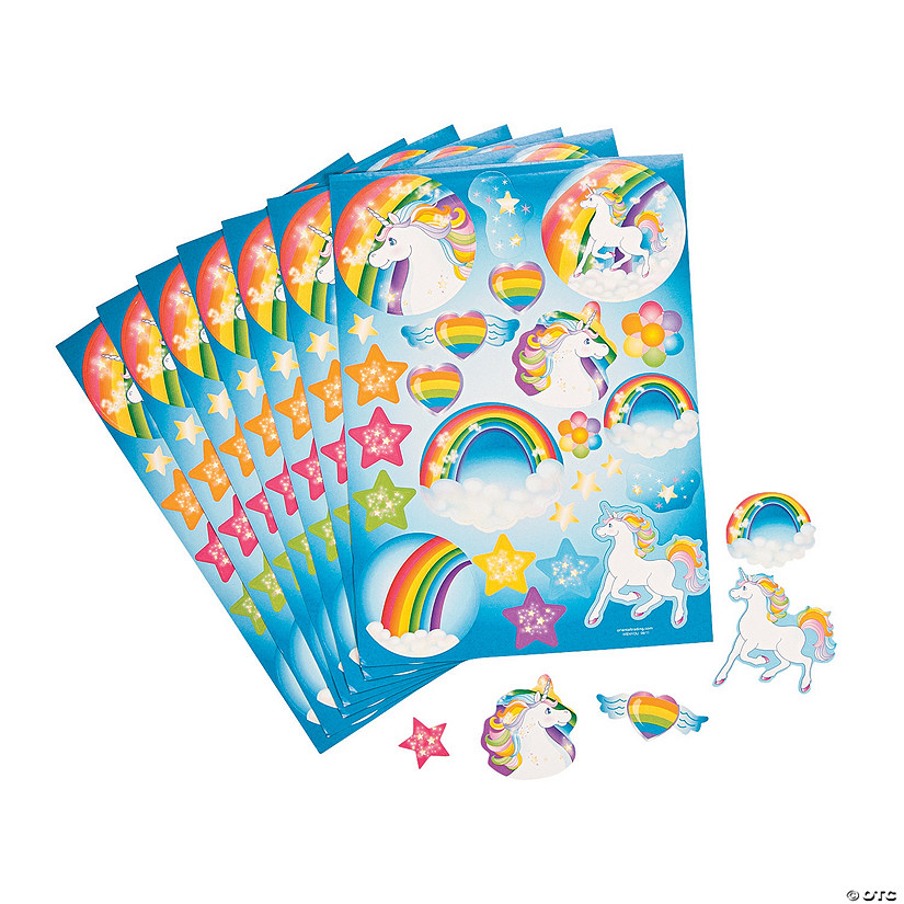 Unicorn Party Sticker Sheets - 12 Pc. Image