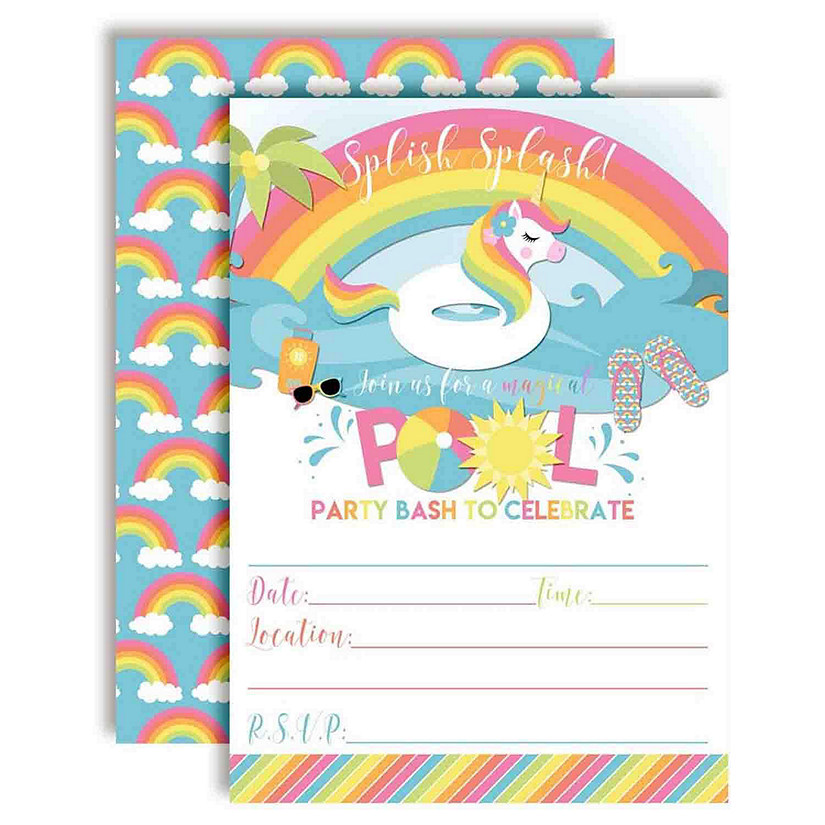 Unicorn Pool Party Birthday Party Invitations 40pc By Amandacreation Oriental Trading