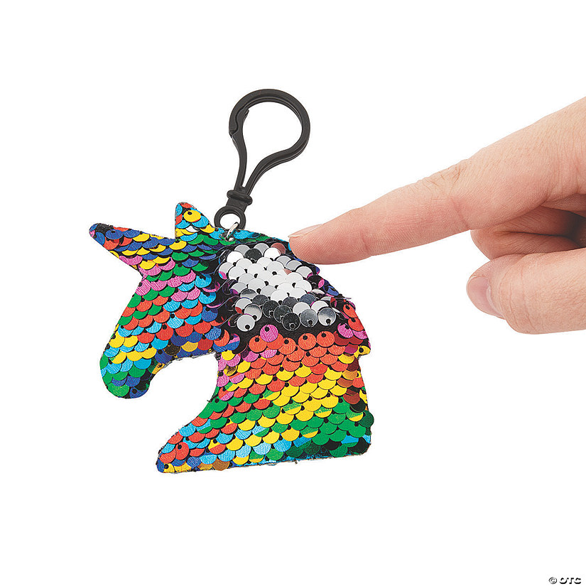 Unicorn Reversible Sequin Backpack Clip Keychains - 12 Pc. Image