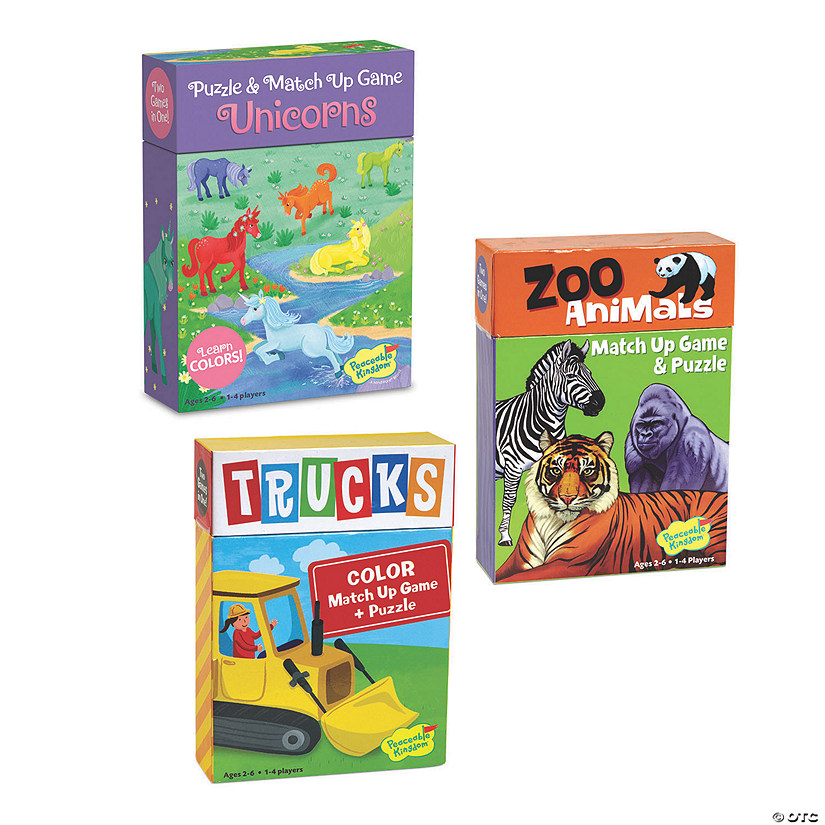 Unicorn, Trucks, and Zoo Match Up Games: Set of 3 Image