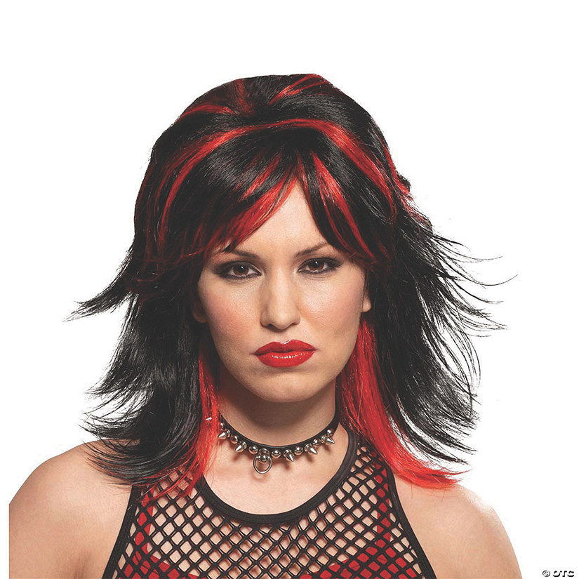 Unisex Black & Red Rocker Wig Image