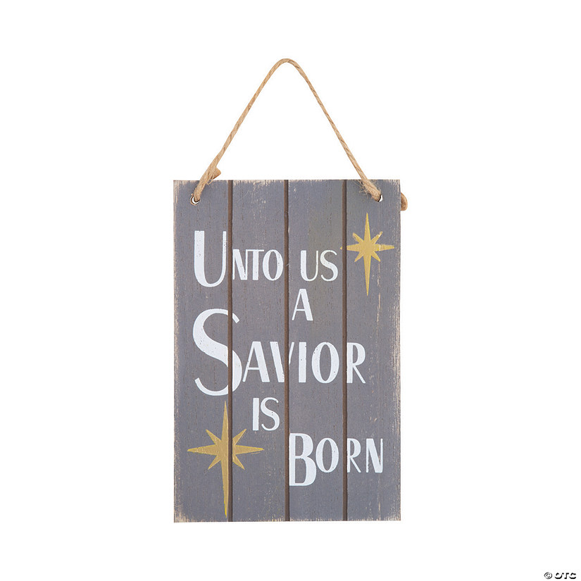 Unto Us a Savior Is Born Rustinc Wood Sign Christmas Ornaments - 12 Pc. Image
