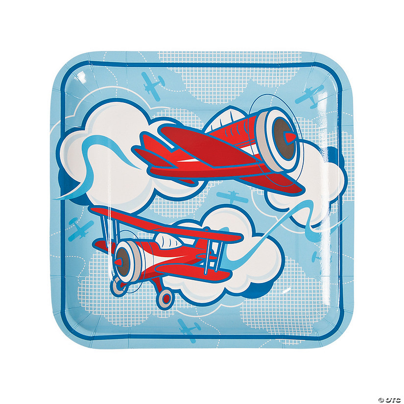 Up & Away Airplane Party Square Paper Dinner Plates - 8 Ct. Image