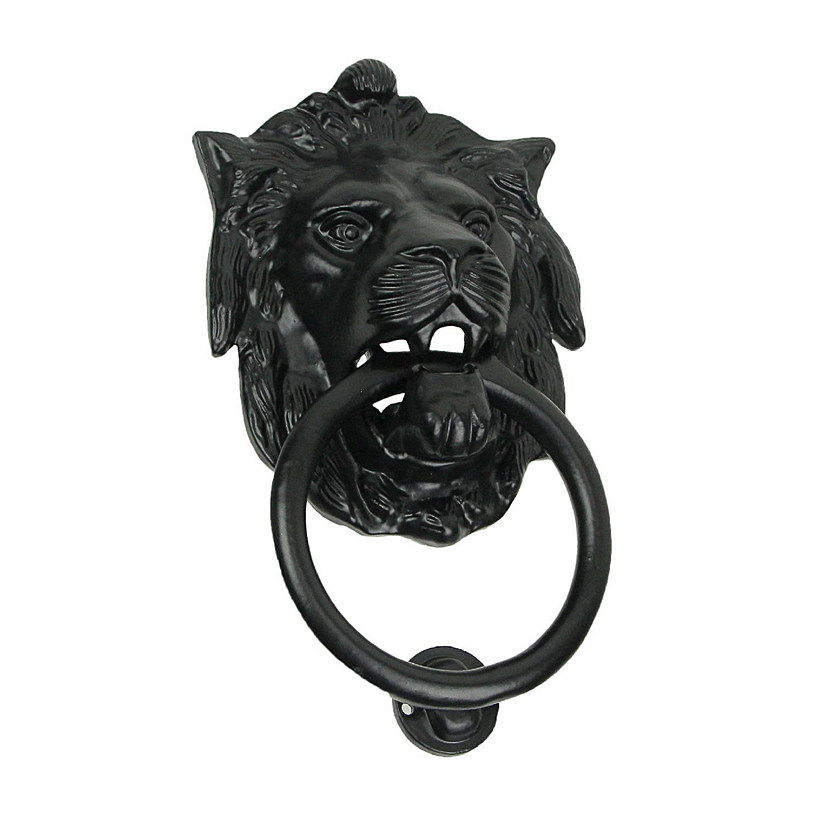 Upper Deck  Black Enamel Cast Iron Lion Head Decorative Door Knocker Antique Home Accent Image
