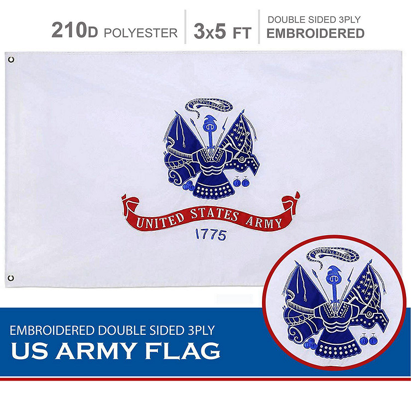 US Army Flag 210D Embroidered Polyester 3x5 Ft Double Sided 3ply