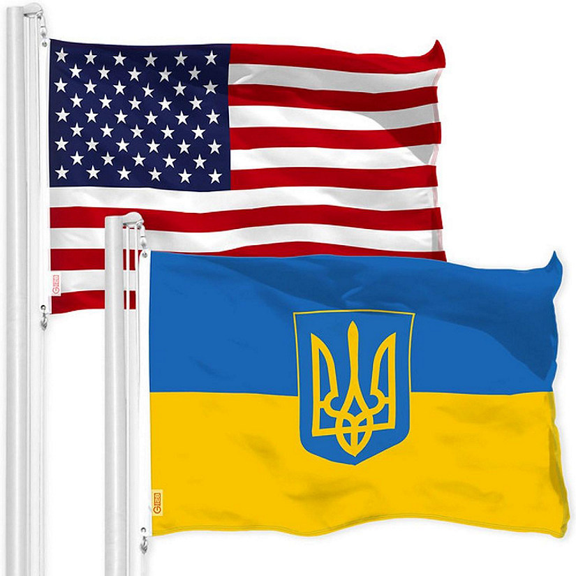 USA American Flag & Ukraine Ukrainian Coat of Arms Flag 3x5FT Printed 150D Polyester Image