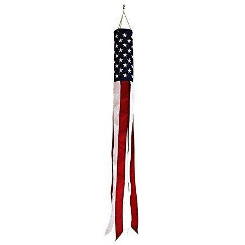 USA Flag Windsock Patriotic Hanging Decoration 210D Embroidered Polyester 60 Inch Image