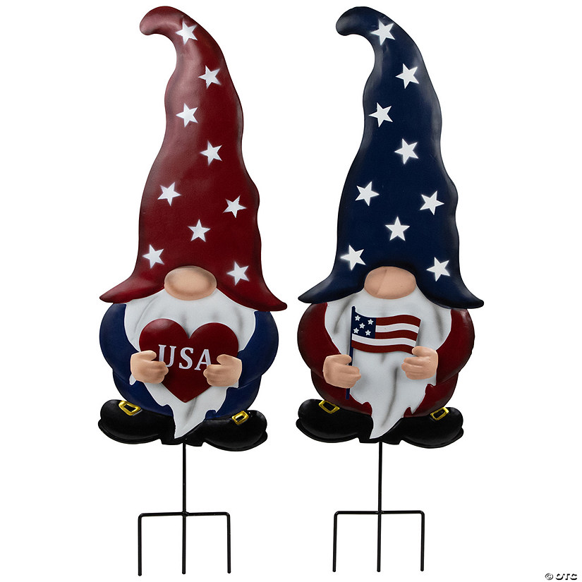 USA Patriotic Gnome Outdoor Garden Stakes - 27.5" - Set of 2 Image