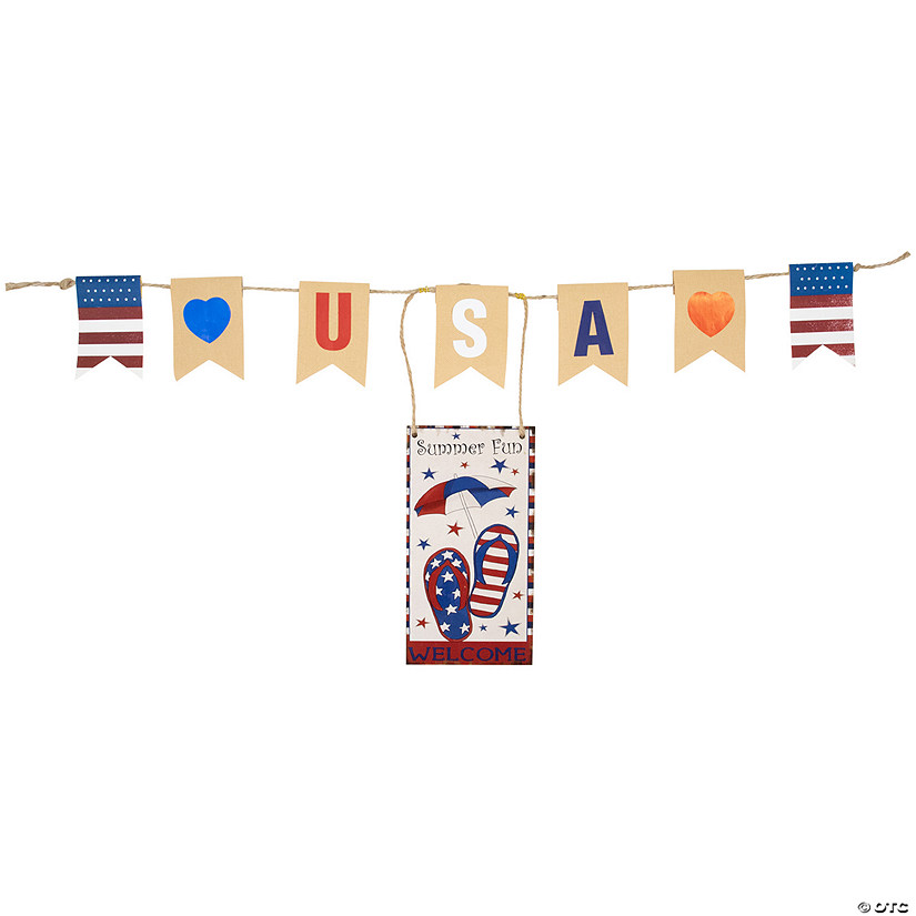 USA Summer Fun Welcome Patriotic Hanging Wall Decoration - 30.5" Image