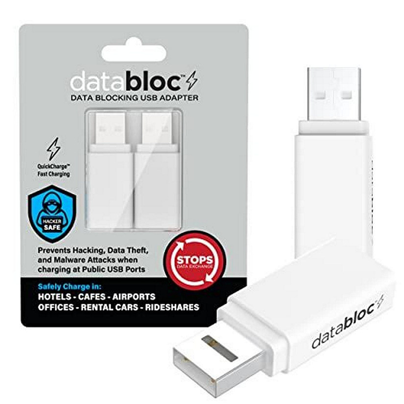 USB Data Blocker Adapter - Hacker Safe, Enhanced Data Protection - Slim Profile - 2 Pack, White Image
