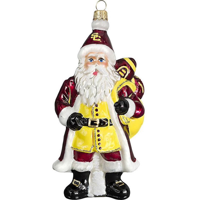 USC Trojans Santa with Football Polish Glass Christmas Ornament Decoration New Image