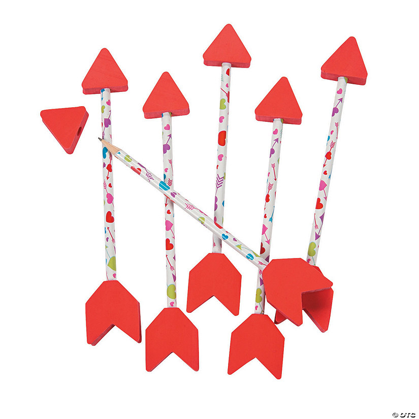 Valentine Arrow Pencils with Eraser Toppers - 24 Pc. Image