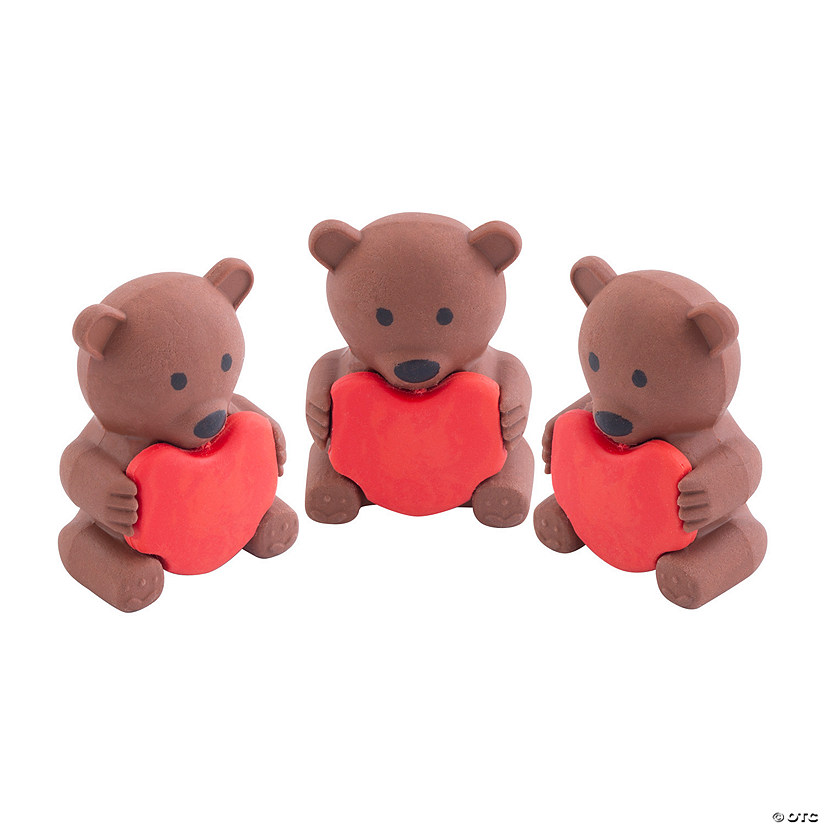 Valentine Bear with Heart Erasers - 24 Pc. Image
