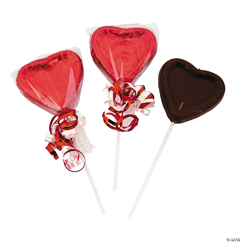 Valentine Heart Suckers Chocolate Candy - 12 Pc. Image