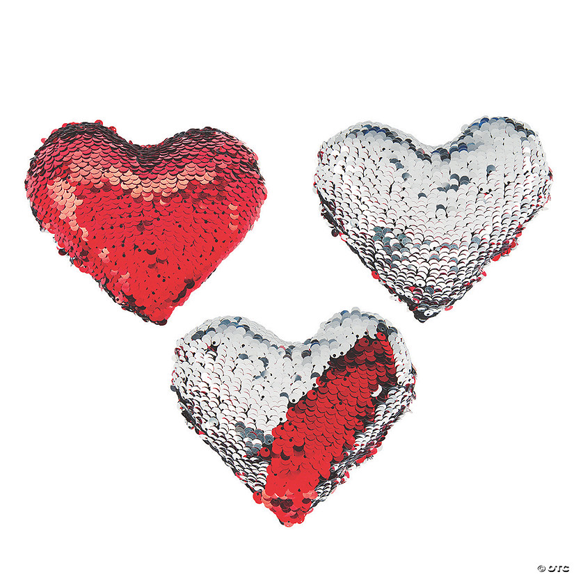 Valentine Red & Silver Reversible Sequin Stuffed Hearts - 12 Pc. Image