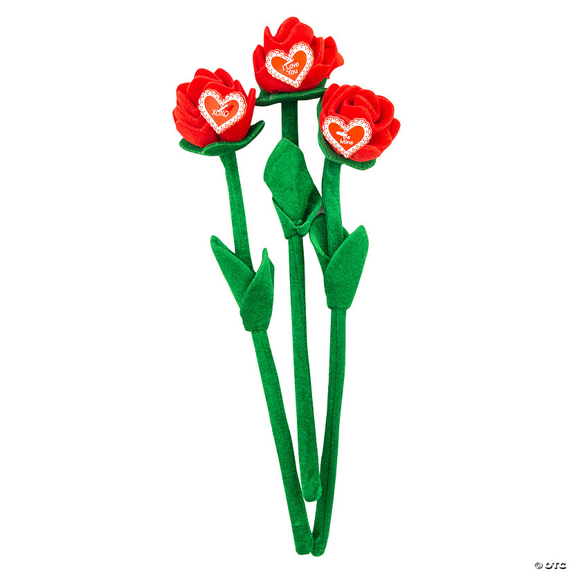 Valentine&#8217;s Day Bendable Stuffed Red Roses with Card - 12 Pc. Image
