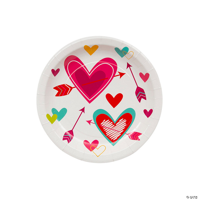 Valentine&#8217;s Day Bright Hearts Dessert  Paper Plates - 8 Ct. Image
