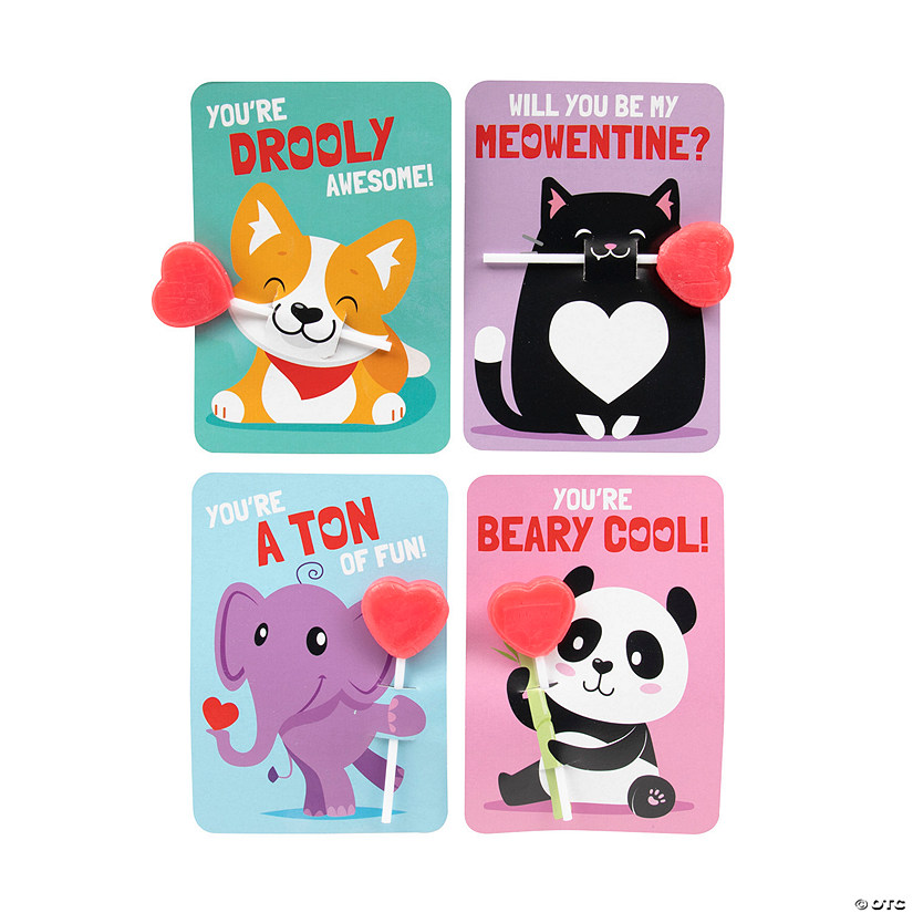 Valentine&#8217;s Day Cute Animal Heart Lollipop Handouts for 65 Image