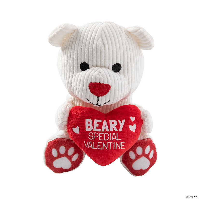 Valentine&#8217;s Day Heart Corduroy Stuffed Bears - 12 Pc. Image