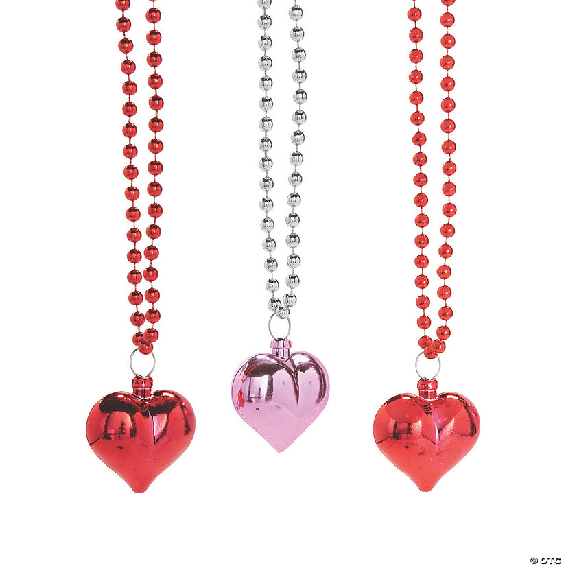 Valentine&#8217;s Day Jumbo Heart Beaded Necklaces - 12 Pc. Image