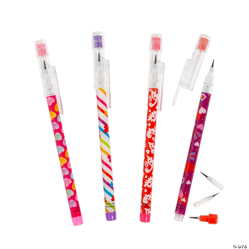 Valentine’s Day Stacking Point Pencils 24 Pc. Oriental Trading