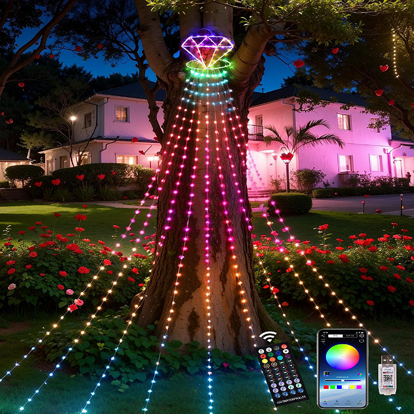 Valentine&#8217;s Diamond Topper Waterfall Outdoor String Lights Image